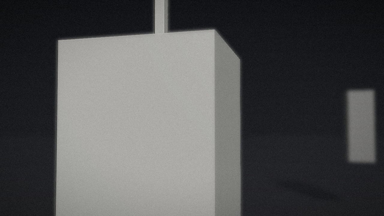 Close-up of a bone-white candlestick monolith in dark haze
