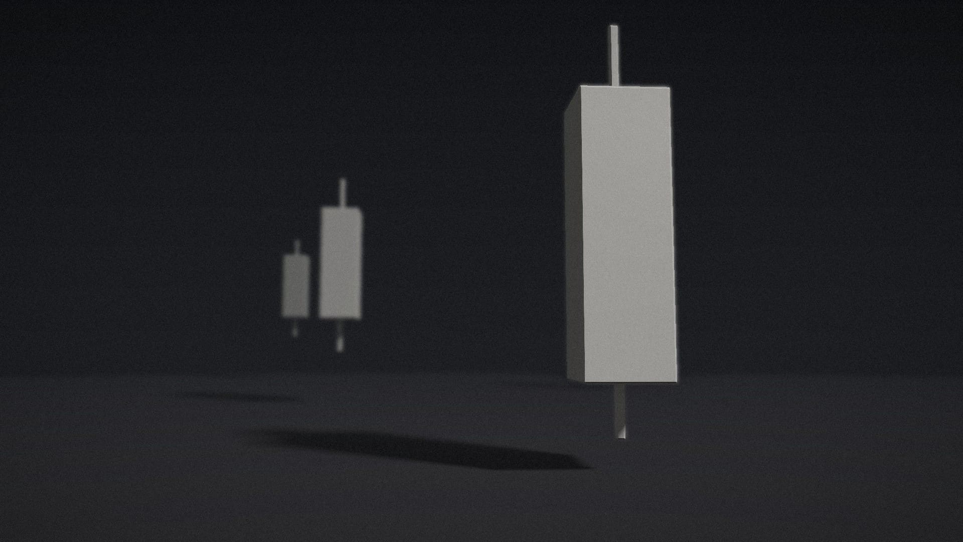 A bone-white candlestick monolith lit in a dark haze, others fading behind it
